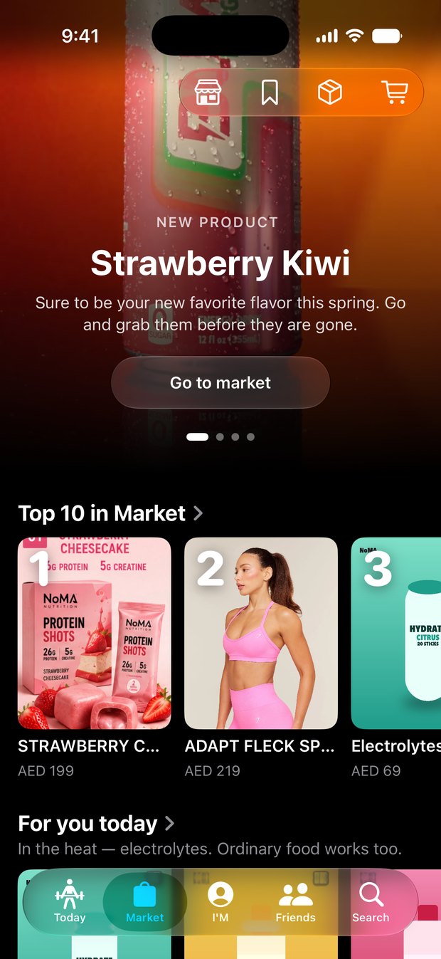 The NomaSports market: banner, top 10 and a “For you today” shelf.